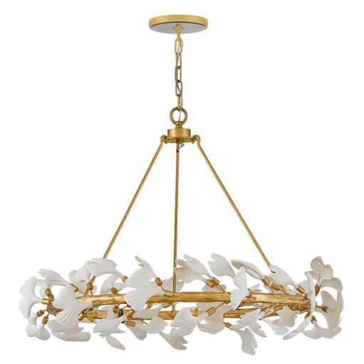 Audra 36" Large Ring Chandelier by Fredrick Ramond - Deluxe Gold Finish with Ceramic Ginkgo Leaves