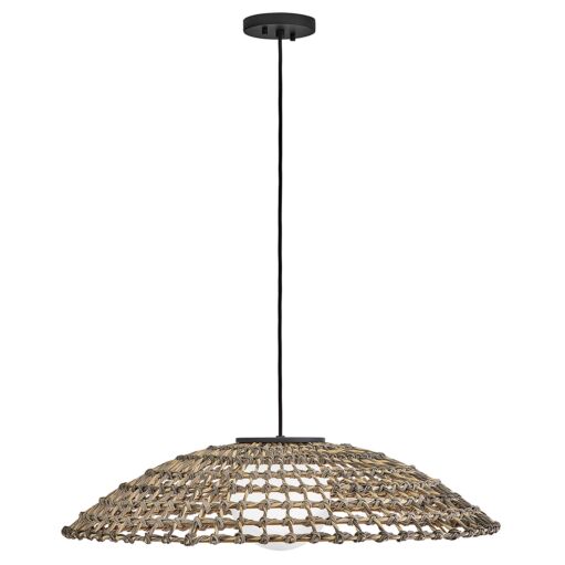 Arlen Large Outdoor Hanging Pendant Light by Hinkley Lighting - Black Rattan 8.25"H x 30"W