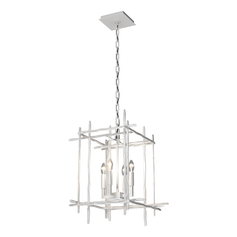 Tura 4-Light Small Chandelier by Hubbardton Forge, Dimmable, Hand-Hammered Aluminum, Customizable Finish