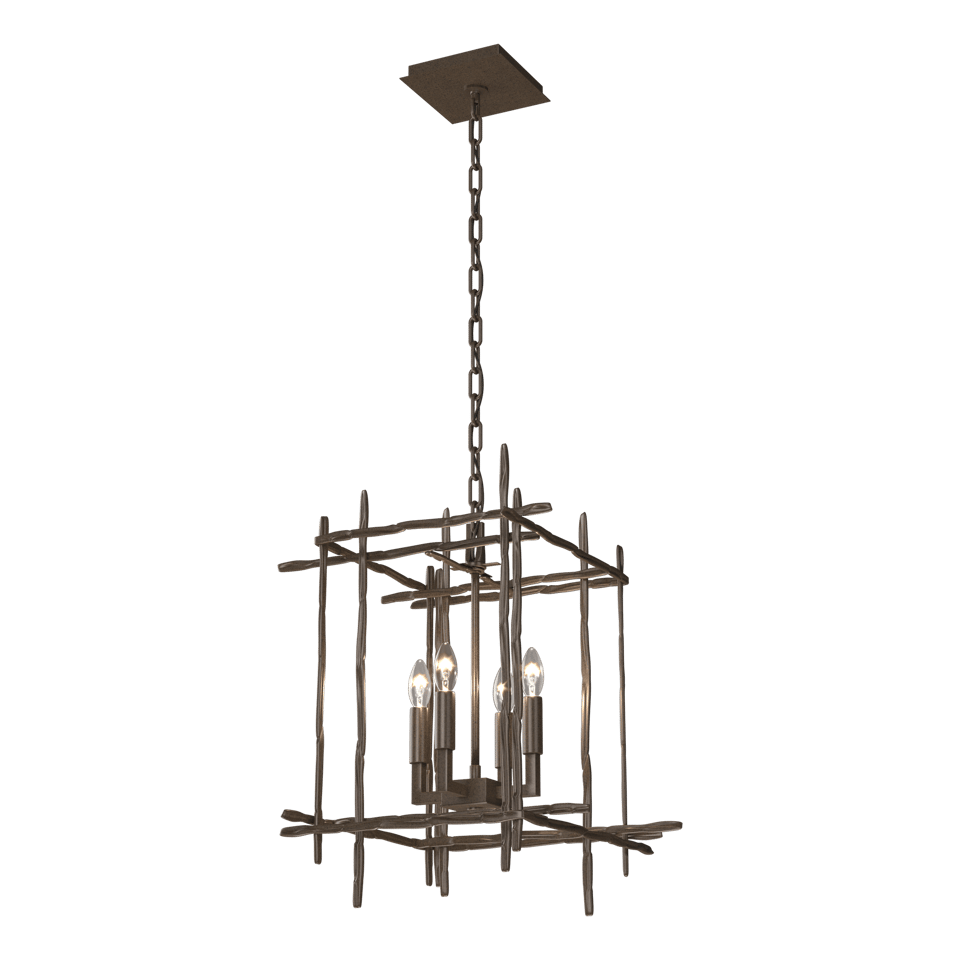 Tura 4-Light Small Chandelier by Hubbardton Forge, Dimmable, Hand-Hammered Aluminum, Customizable Finish