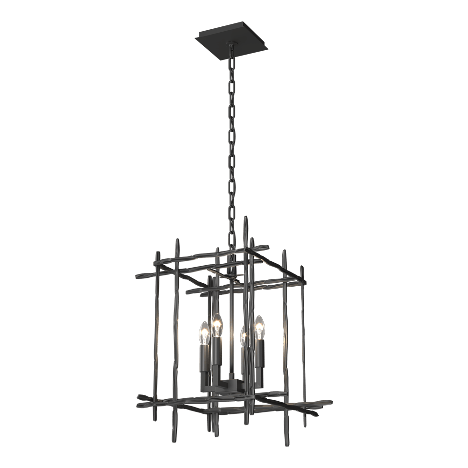 Tura 4-Light Small Chandelier by Hubbardton Forge, Dimmable, Hand-Hammered Aluminum, Customizable Finish