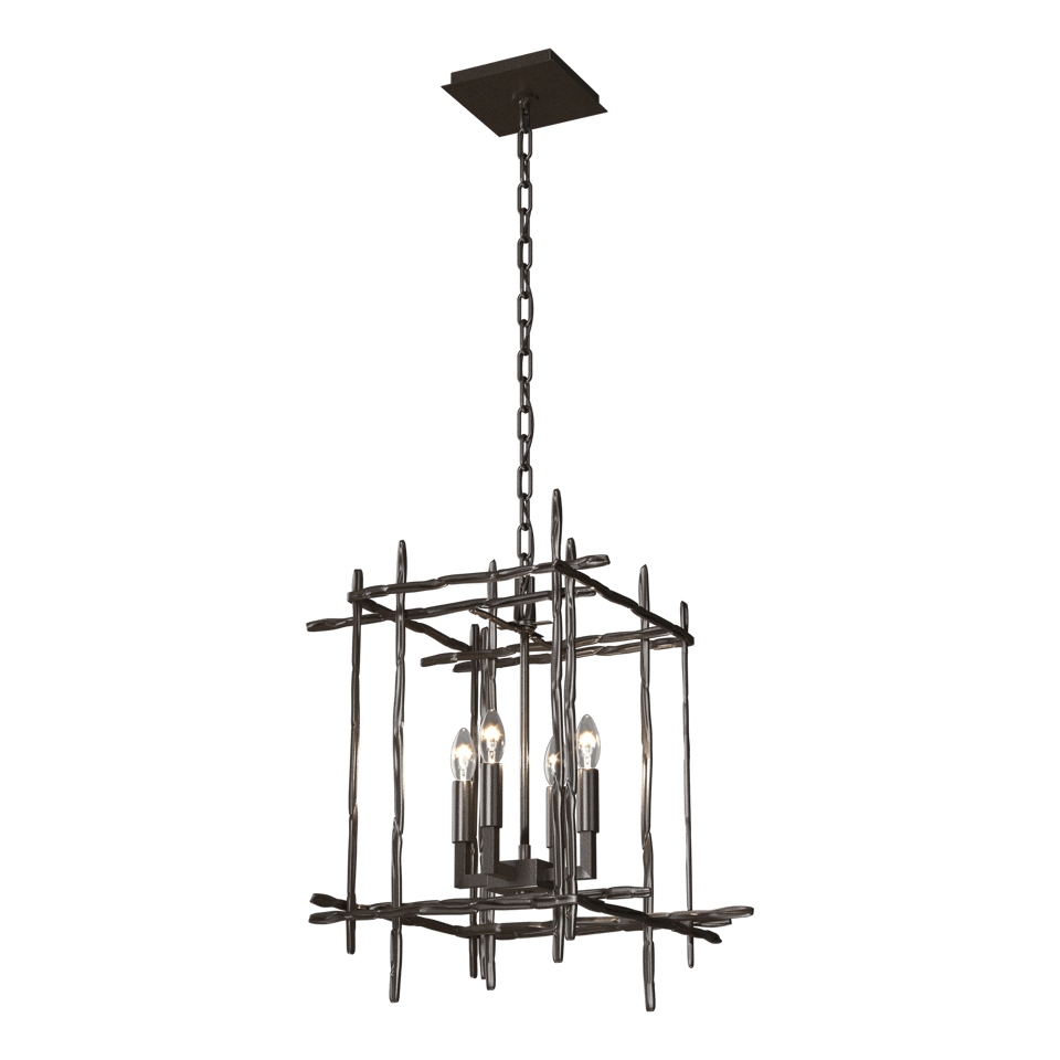 Tura 4-Light Small Chandelier by Hubbardton Forge, Dimmable, Hand-Hammered Aluminum, Customizable Finish