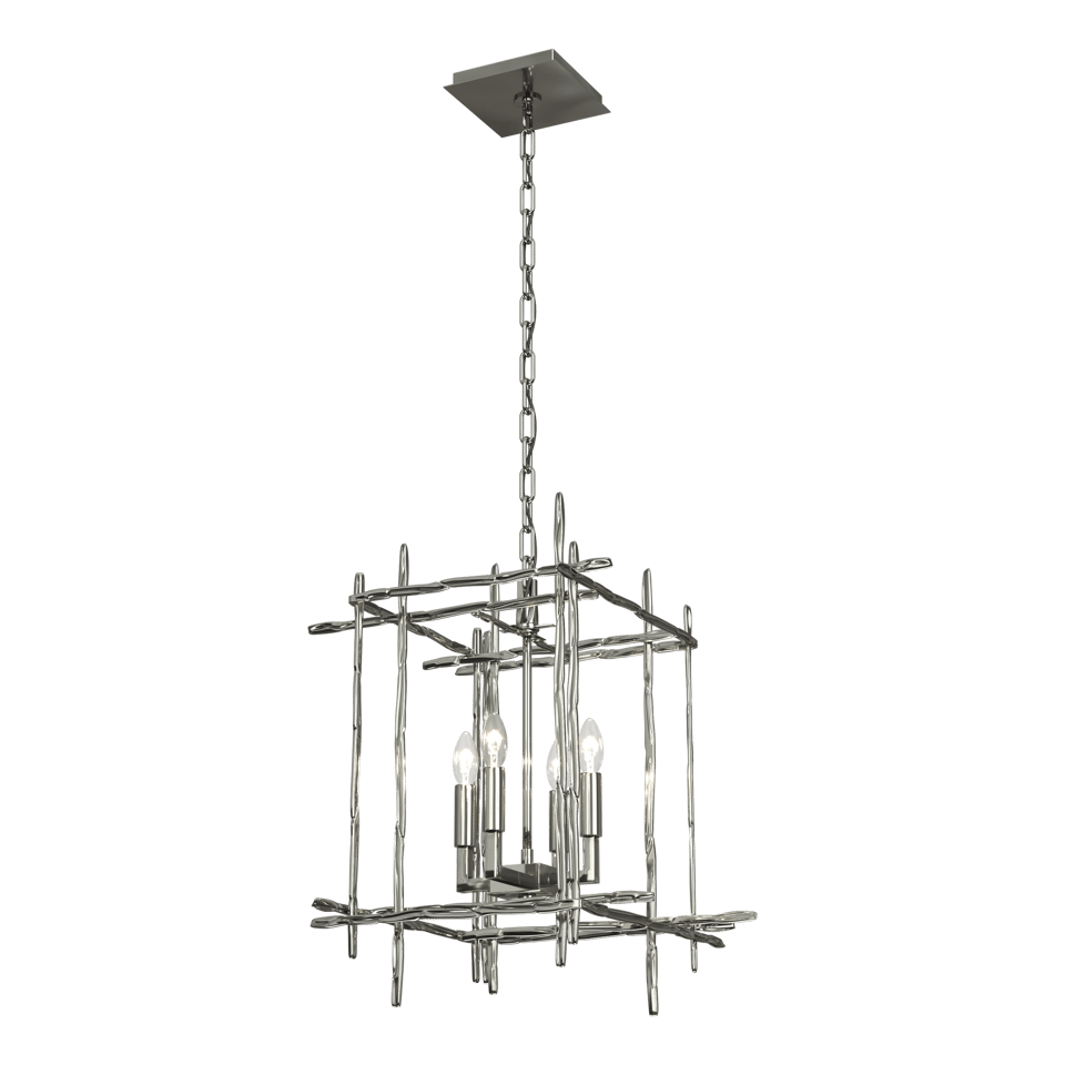 Tura 4-Light Small Chandelier by Hubbardton Forge, Dimmable, Hand-Hammered Aluminum, Customizable Finish