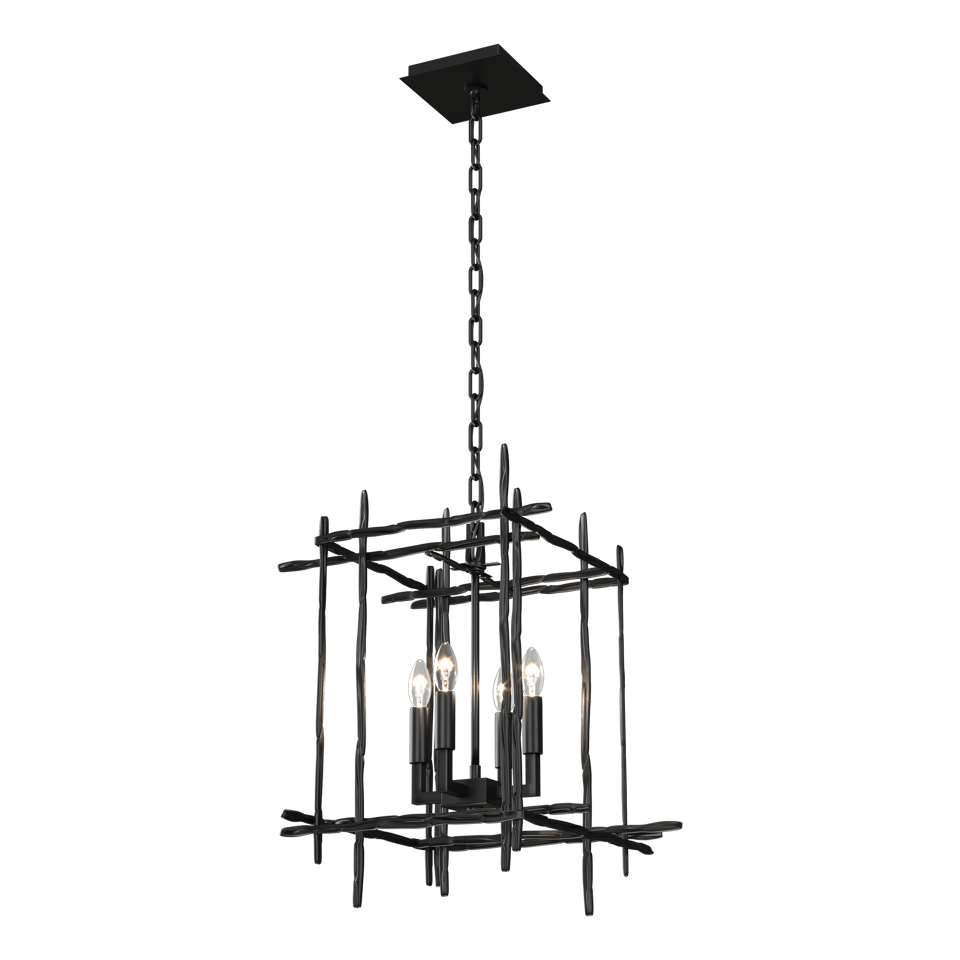 Tura 4-Light Small Chandelier by Hubbardton Forge, Dimmable, Hand-Hammered Aluminum, Customizable Finish