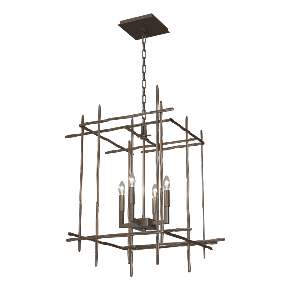 Tura 4-Light Chandelier by Hubbardton Forge in Hammered Aluminum – Dimmable, UL Damp Rated