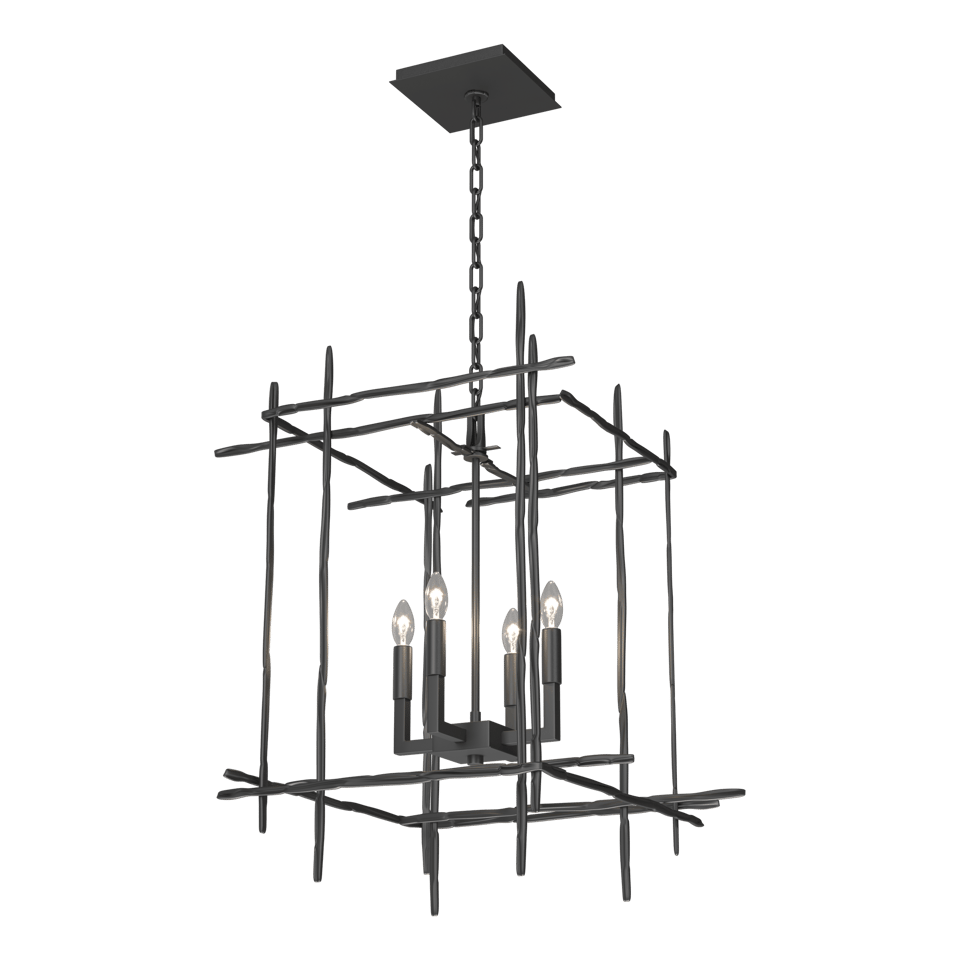 Tura 4-Light Chandelier by Hubbardton Forge in Hammered Aluminum – Dimmable, UL Damp Rated