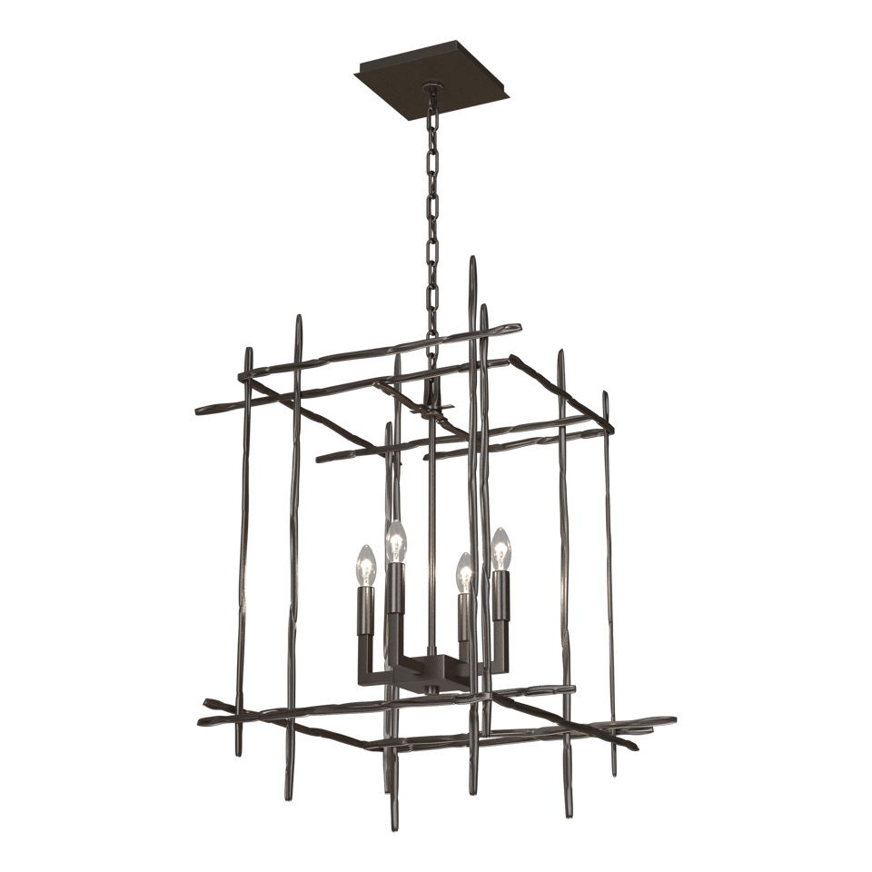 Tura 4-Light Chandelier by Hubbardton Forge in Hammered Aluminum – Dimmable, UL Damp Rated