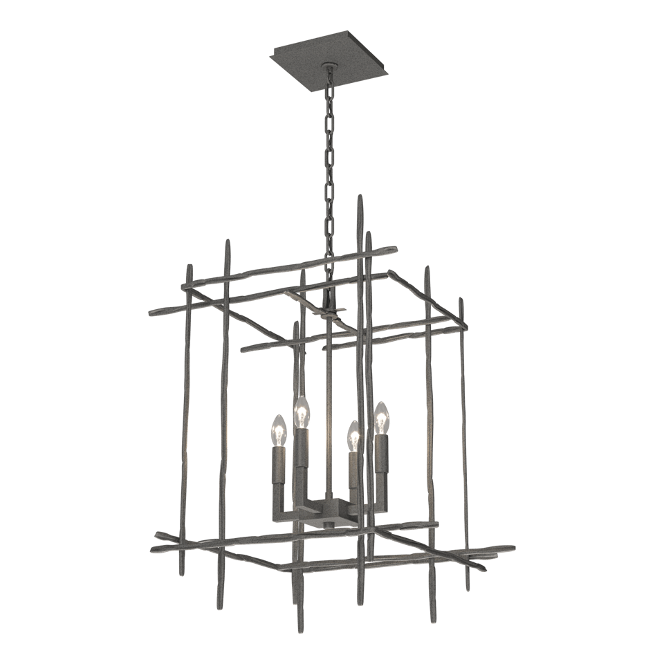 Tura 4-Light Chandelier by Hubbardton Forge in Hammered Aluminum – Dimmable, UL Damp Rated