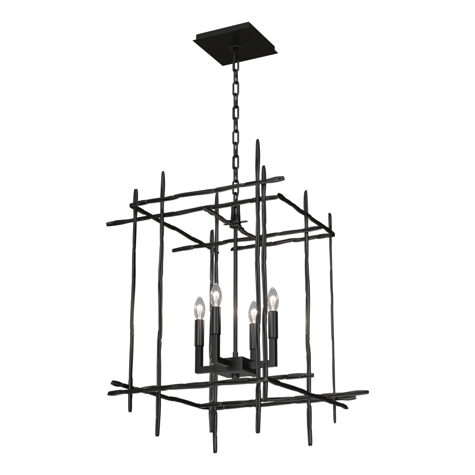 Tura 4-Light Chandelier by Hubbardton Forge in Hammered Aluminum – Dimmable, UL Damp Rated