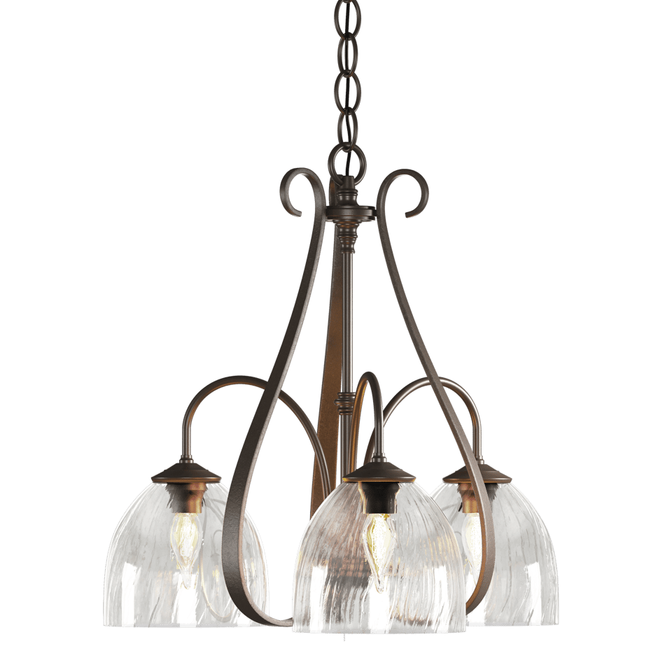 Hubbardton Forge Sweeping Taper 3 Arm Chandelier - Hand-Forged Steel, Dimmable, 17.5" Height