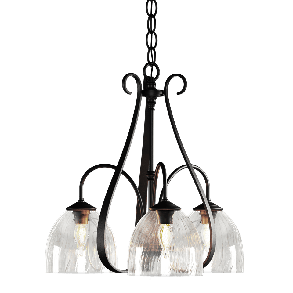 Hubbardton Forge Sweeping Taper 3 Arm Chandelier - Hand-Forged Steel, Dimmable, 17.5" Height