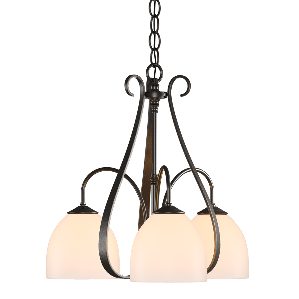 Hubbardton Forge Sweeping Taper 3 Arm Chandelier - Hand-Forged Steel, Dimmable, 17.5" Height