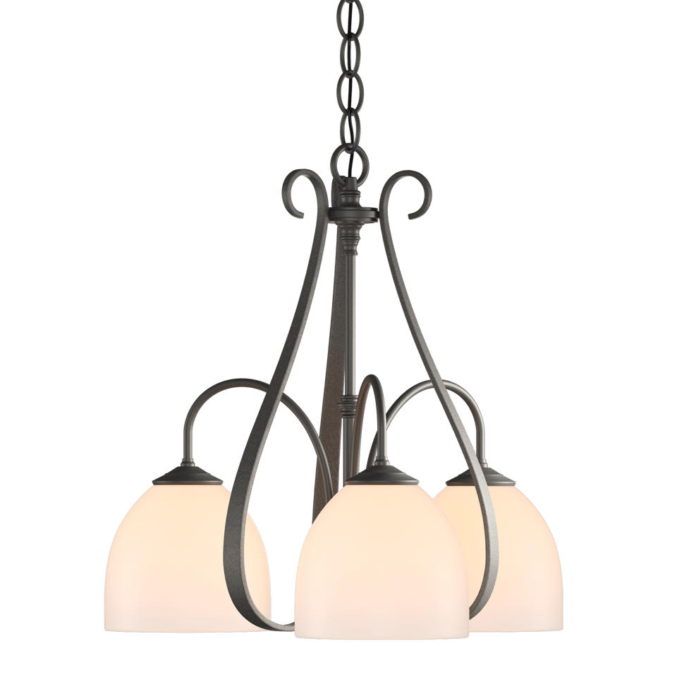 Hubbardton Forge Sweeping Taper 3 Arm Chandelier - Hand-Forged Steel, Dimmable, 17.5" Height