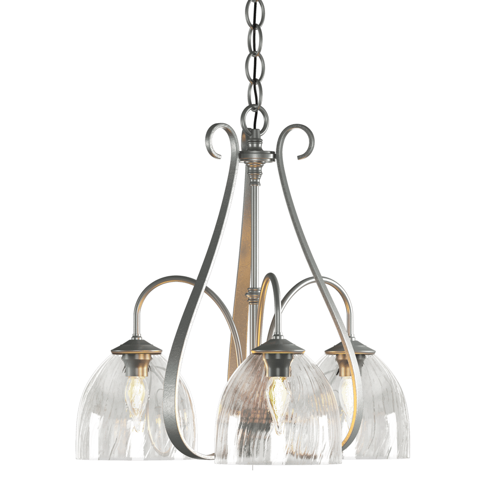 Hubbardton Forge Sweeping Taper 3 Arm Chandelier - Hand-Forged Steel, Dimmable, 17.5" Height