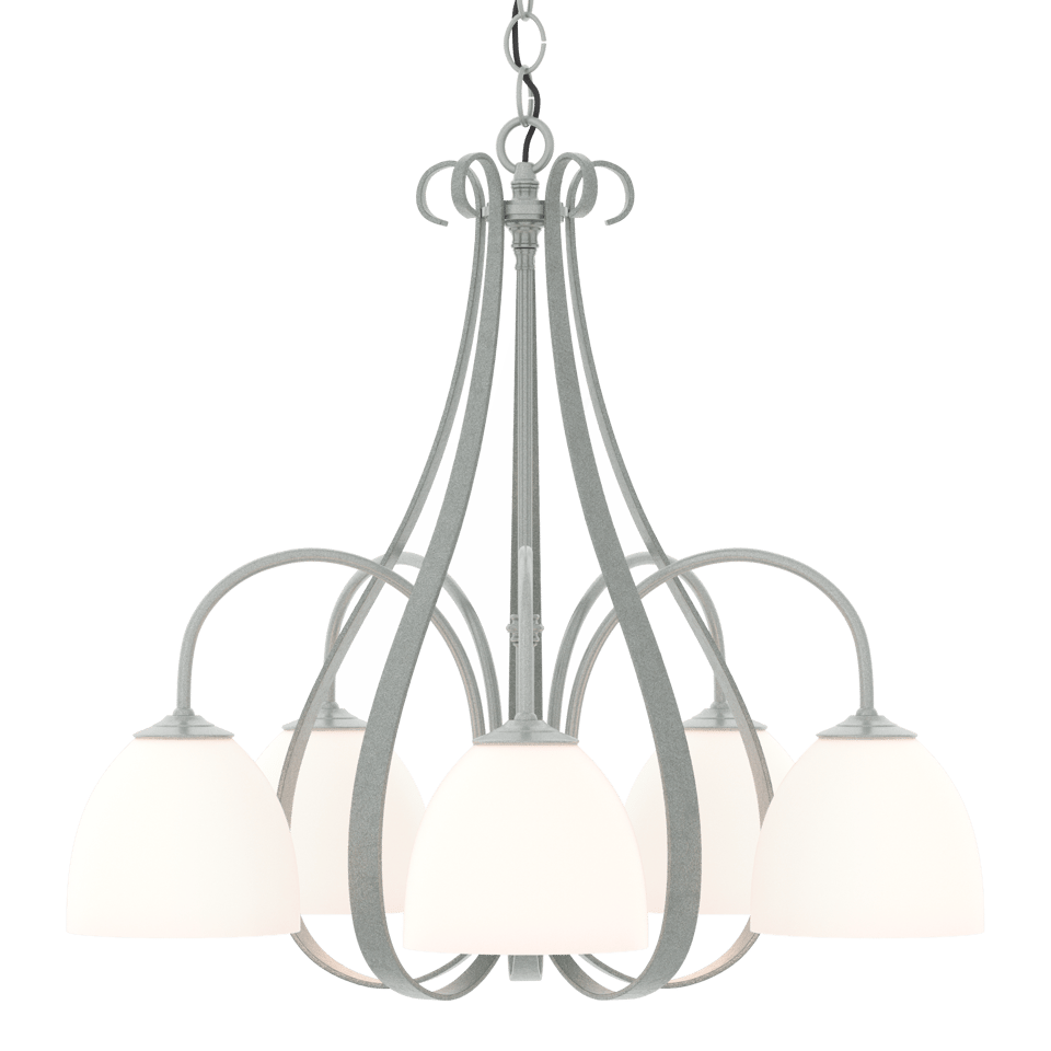 Sweeping Taper 5 Arm Chandelier by Hubbardton Forge, Handcrafted Steel, Dimmable, UL Damp Rated