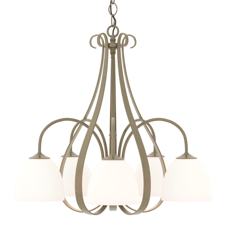 Sweeping Taper 5 Arm Chandelier by Hubbardton Forge, Handcrafted Steel, Dimmable, UL Damp Rated