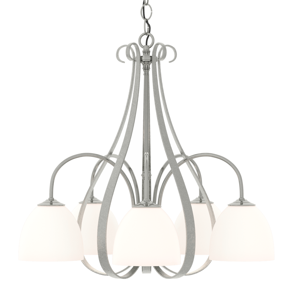 Sweeping Taper 5 Arm Chandelier by Hubbardton Forge, Handcrafted Steel, Dimmable, UL Damp Rated