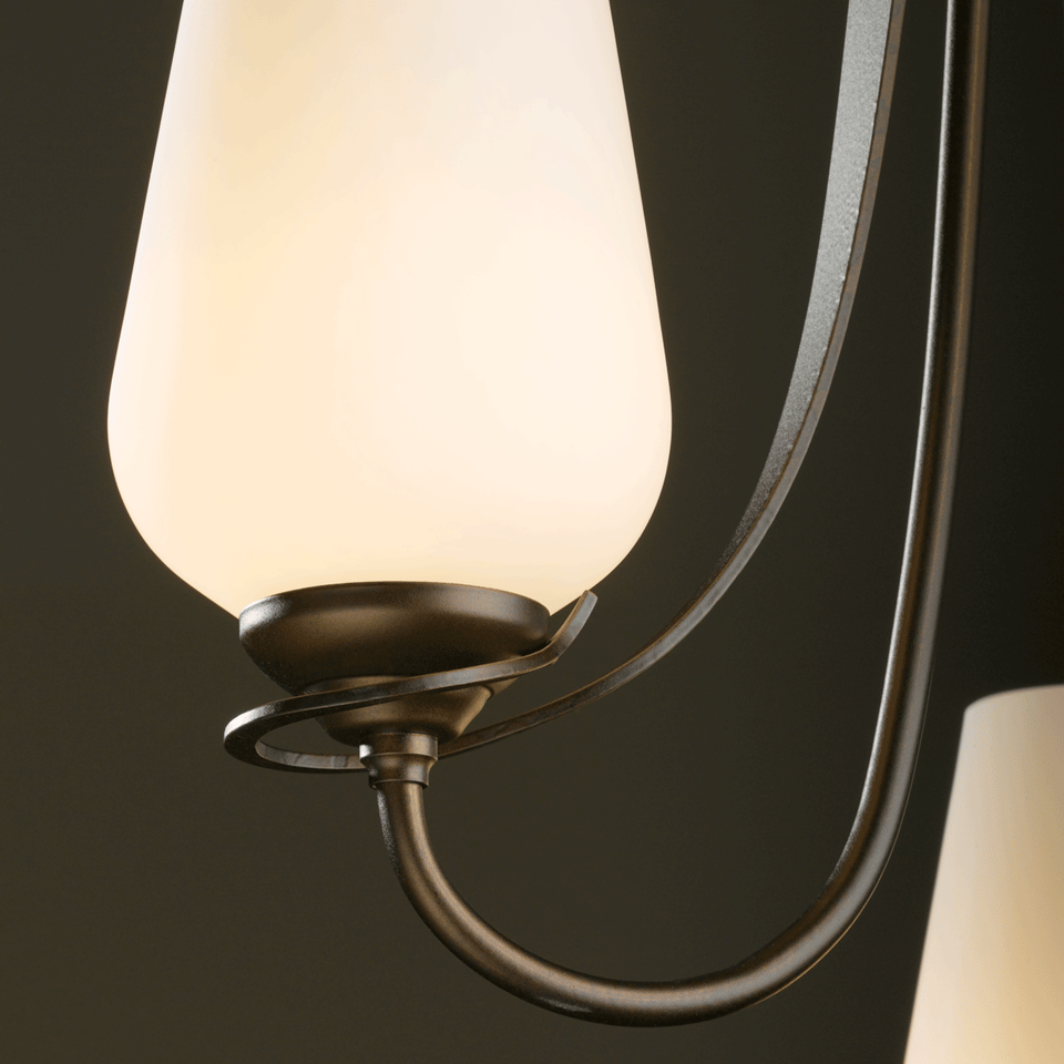 Hubbardton Forge Flora 3-Arm Chandelier with Opal Glass Shades and Dimmable Lighting Options