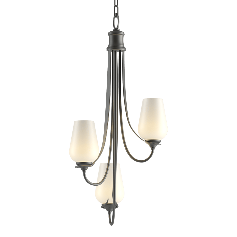 Hubbardton Forge Flora 3-Arm Chandelier with Opal Glass Shades and Dimmable Lighting Options