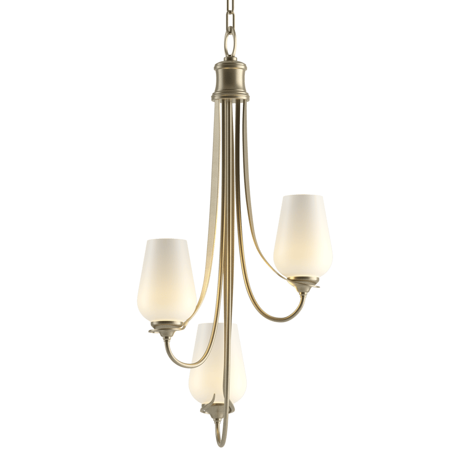 Hubbardton Forge Flora 3-Arm Chandelier with Opal Glass Shades and Dimmable Lighting Options