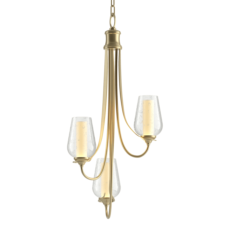 Hubbardton Forge Flora 3-Arm Chandelier with Opal Glass Shades and Dimmable Lighting Options