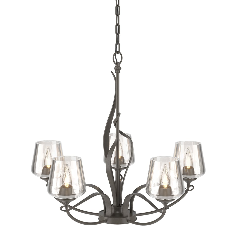 Flora 5-Arm Chandelier by Hubbardton Forge - Handcrafted Natural Design with Opal Glass Shades