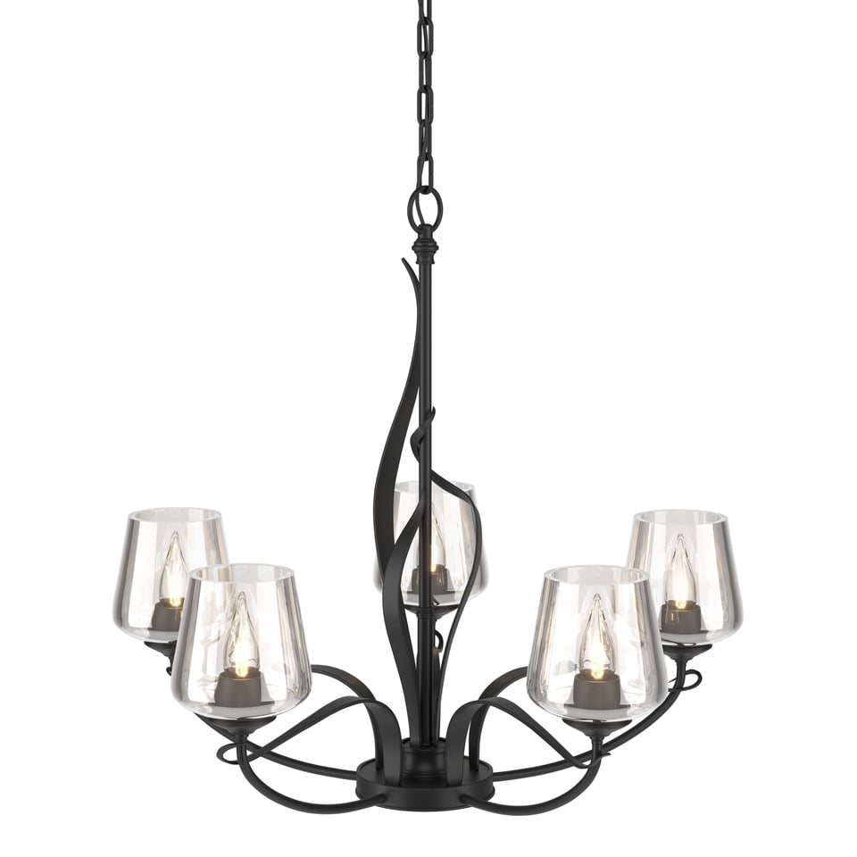 Flora 5-Arm Chandelier by Hubbardton Forge - Handcrafted Natural Design with Opal Glass Shades