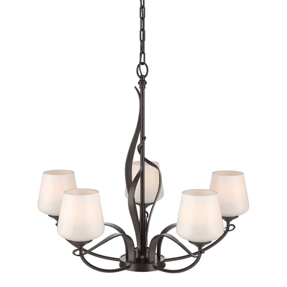 Flora 5-Arm Chandelier by Hubbardton Forge - Handcrafted Natural Design with Opal Glass Shades