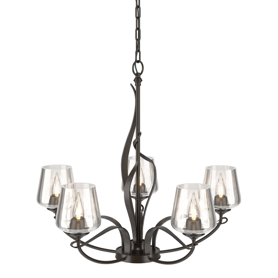 Flora 5-Arm Chandelier by Hubbardton Forge - Handcrafted Natural Design with Opal Glass Shades