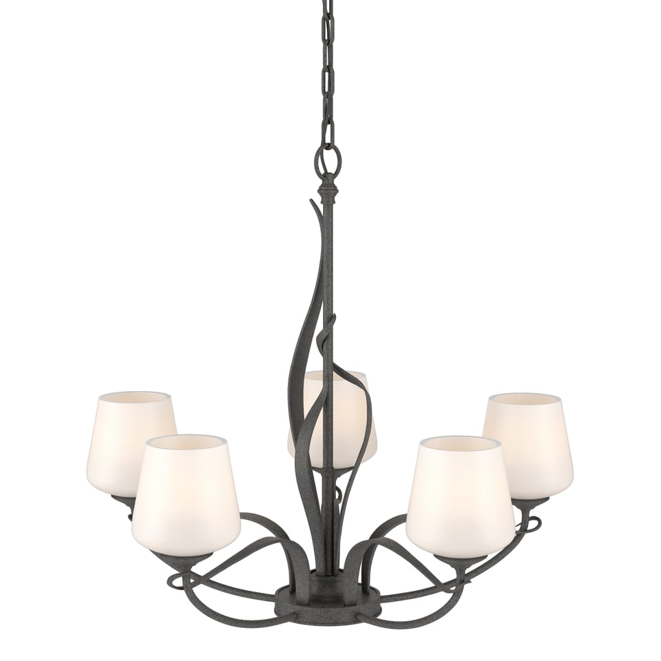 Flora 5-Arm Chandelier by Hubbardton Forge - Handcrafted Natural Design with Opal Glass Shades