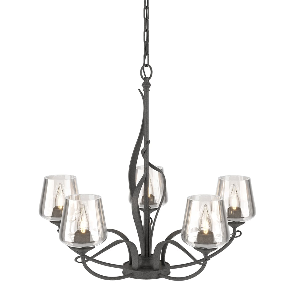 Flora 5-Arm Chandelier by Hubbardton Forge - Handcrafted Natural Design with Opal Glass Shades