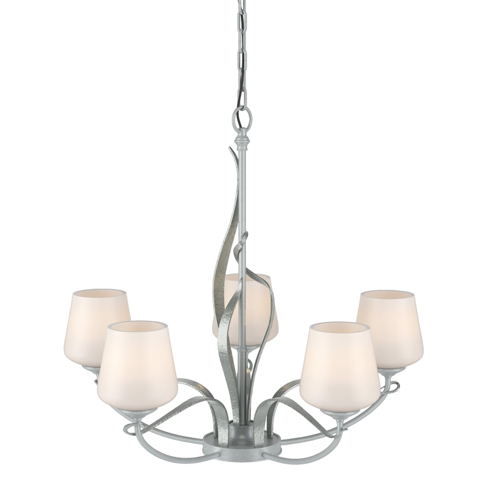 Flora 5-Arm Chandelier by Hubbardton Forge - Handcrafted Natural Design with Opal Glass Shades