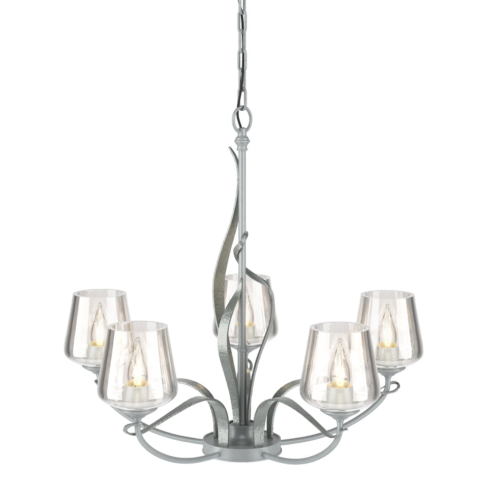 Flora 5-Arm Chandelier by Hubbardton Forge - Handcrafted Natural Design with Opal Glass Shades