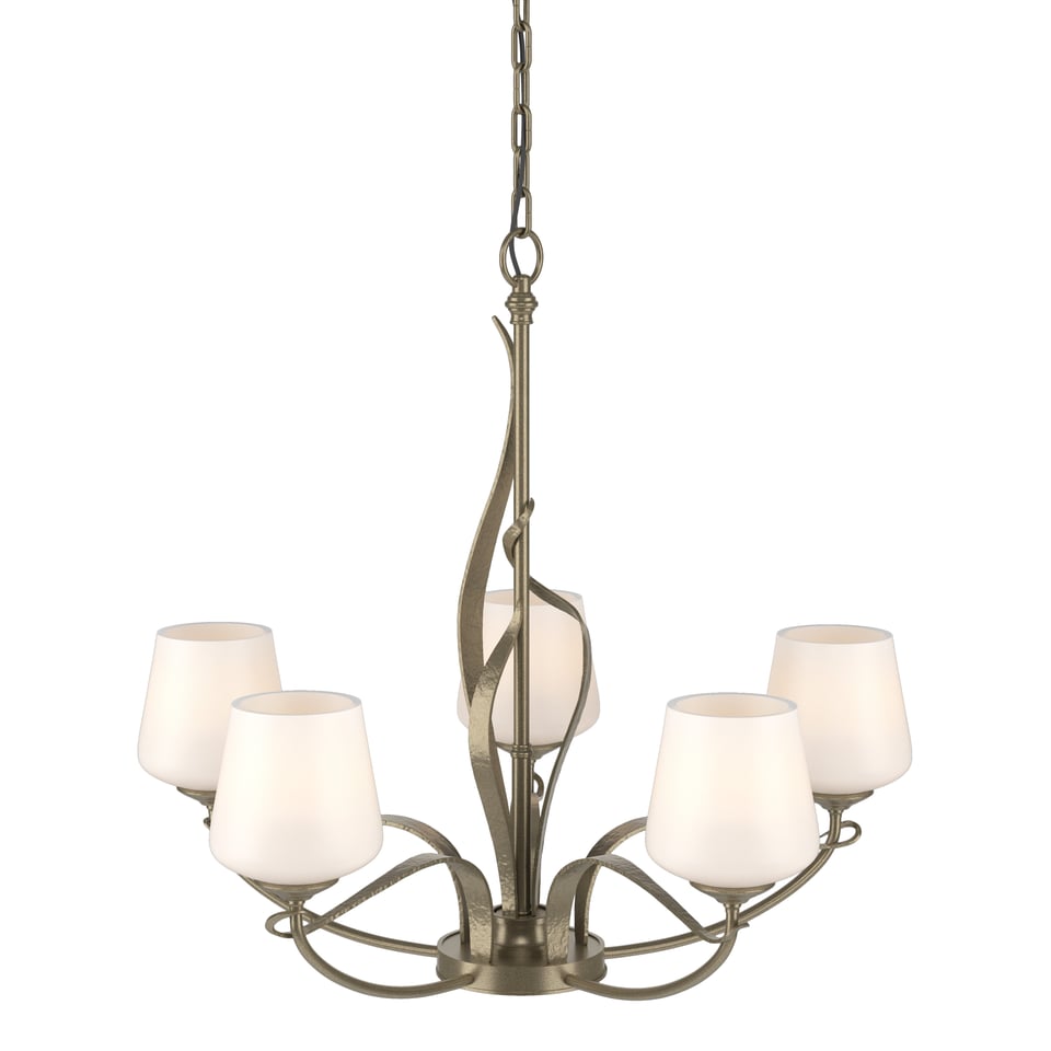 Flora 5-Arm Chandelier by Hubbardton Forge - Handcrafted Natural Design with Opal Glass Shades