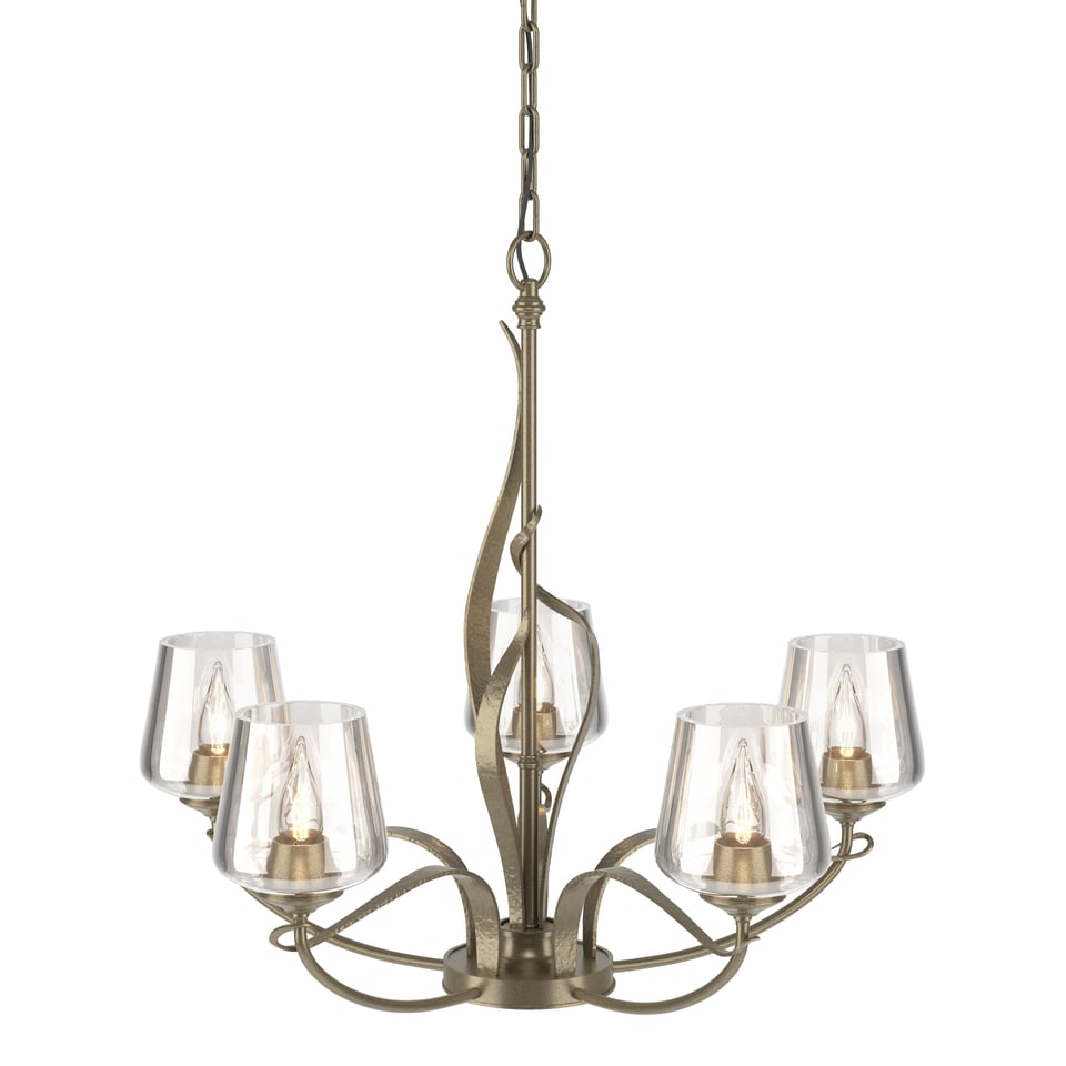 Flora 5-Arm Chandelier by Hubbardton Forge - Handcrafted Natural Design with Opal Glass Shades