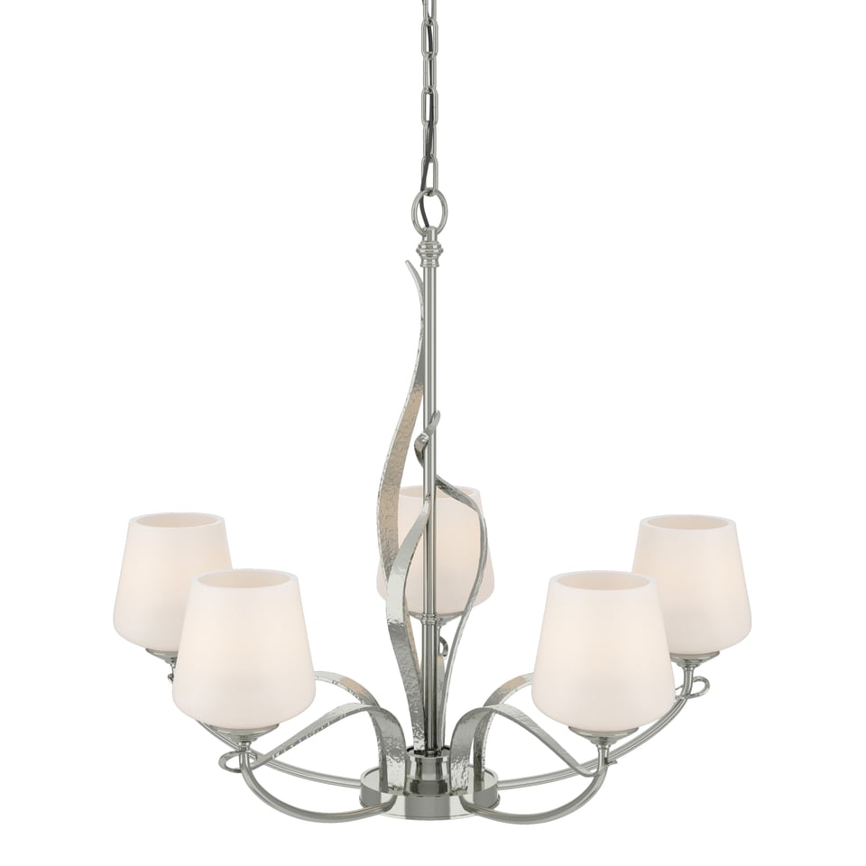 Flora 5-Arm Chandelier by Hubbardton Forge - Handcrafted Natural Design with Opal Glass Shades