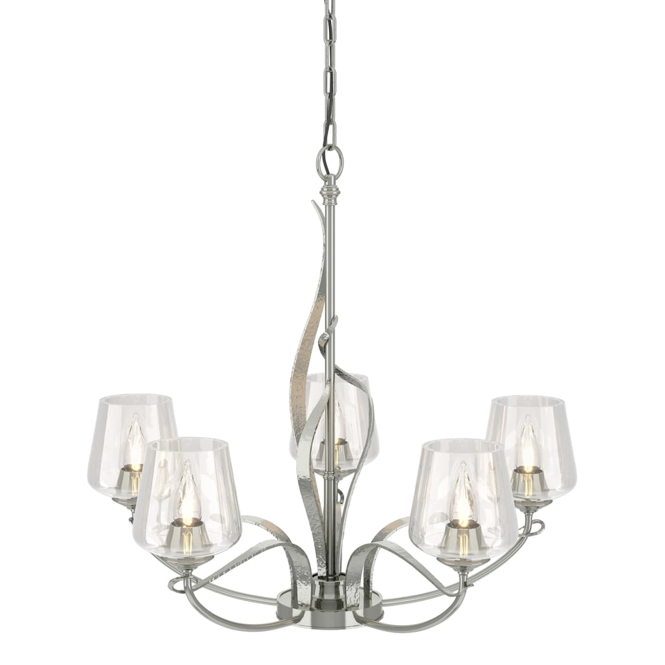 Flora 5-Arm Chandelier by Hubbardton Forge - Handcrafted Natural Design with Opal Glass Shades