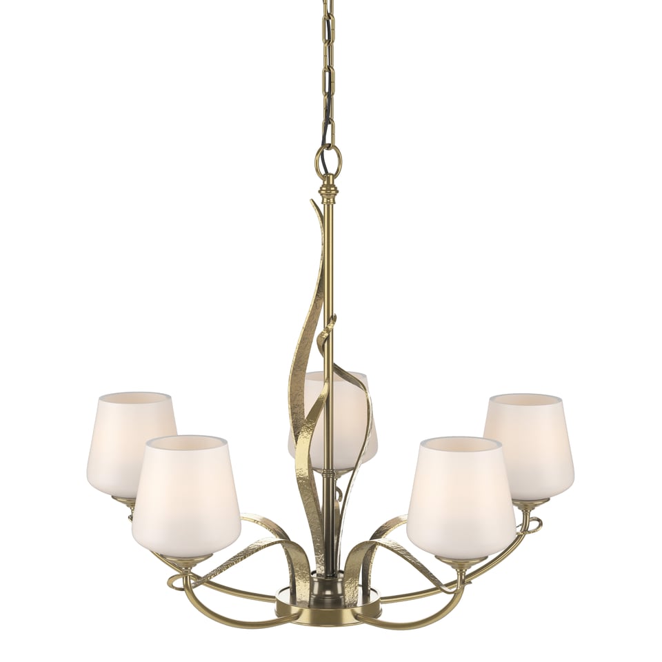 Flora 5-Arm Chandelier by Hubbardton Forge - Handcrafted Natural Design with Opal Glass Shades