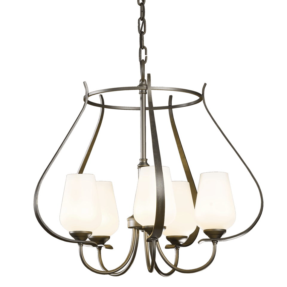 Flora 5 Arm Chandelier by Hubbardton Forge | Handcrafted, Dimmable, Custom Finishes, UL Damp Rated