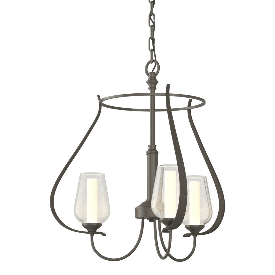 Hubbardton Forge Flora 3 Arm Chandelier with Elegant Curves and Opal Glass Shades, 18.8" High