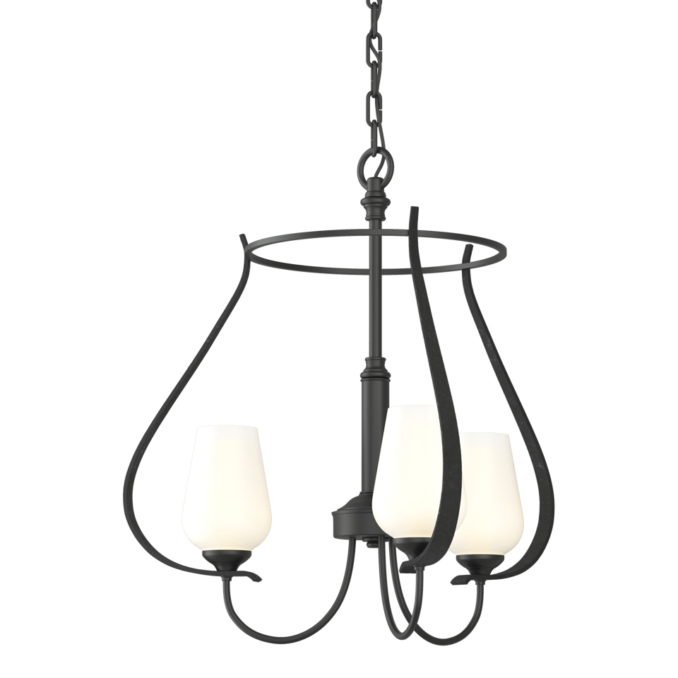 Hubbardton Forge Flora 3 Arm Chandelier with Elegant Curves and Opal Glass Shades, 18.8" High