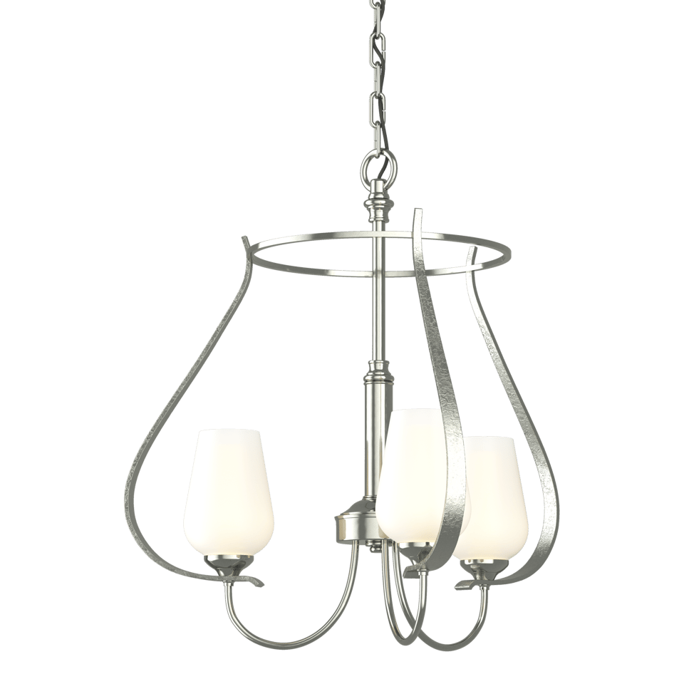 Hubbardton Forge Flora 3 Arm Chandelier with Elegant Curves and Opal Glass Shades, 18.8" High