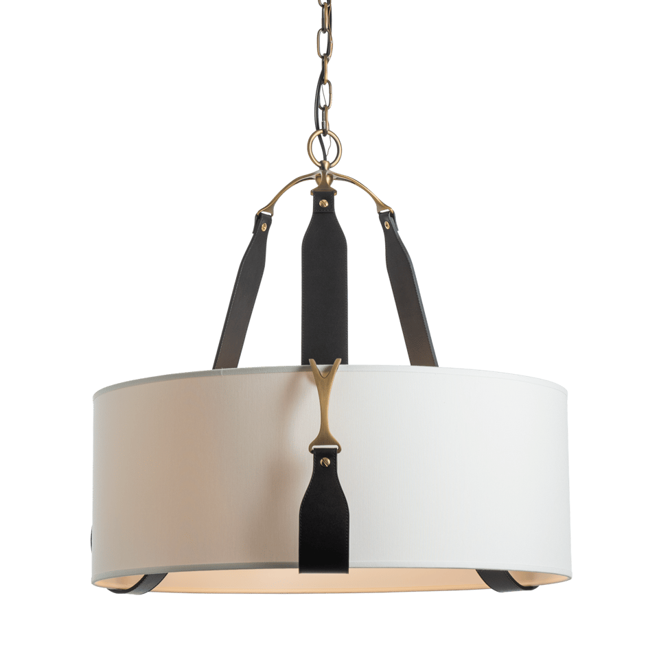 Hubbardton Forge Saratoga 1-Light Small Pendant, Dimmable, Linen Shade, UL Damp Rated, 21.3" Height