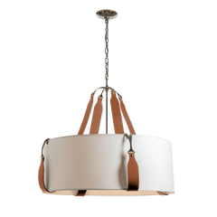 Saratoga Large Pendant Light by Hubbardton Forge, Modern Drum Shade with Leather Straps, UL Damp Rated