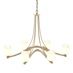 Oval Ribbon 6 Arm Chandelier by Hubbardton Forge, Dimmable, Opal Glass Shades, UL Rated for Damp Locations