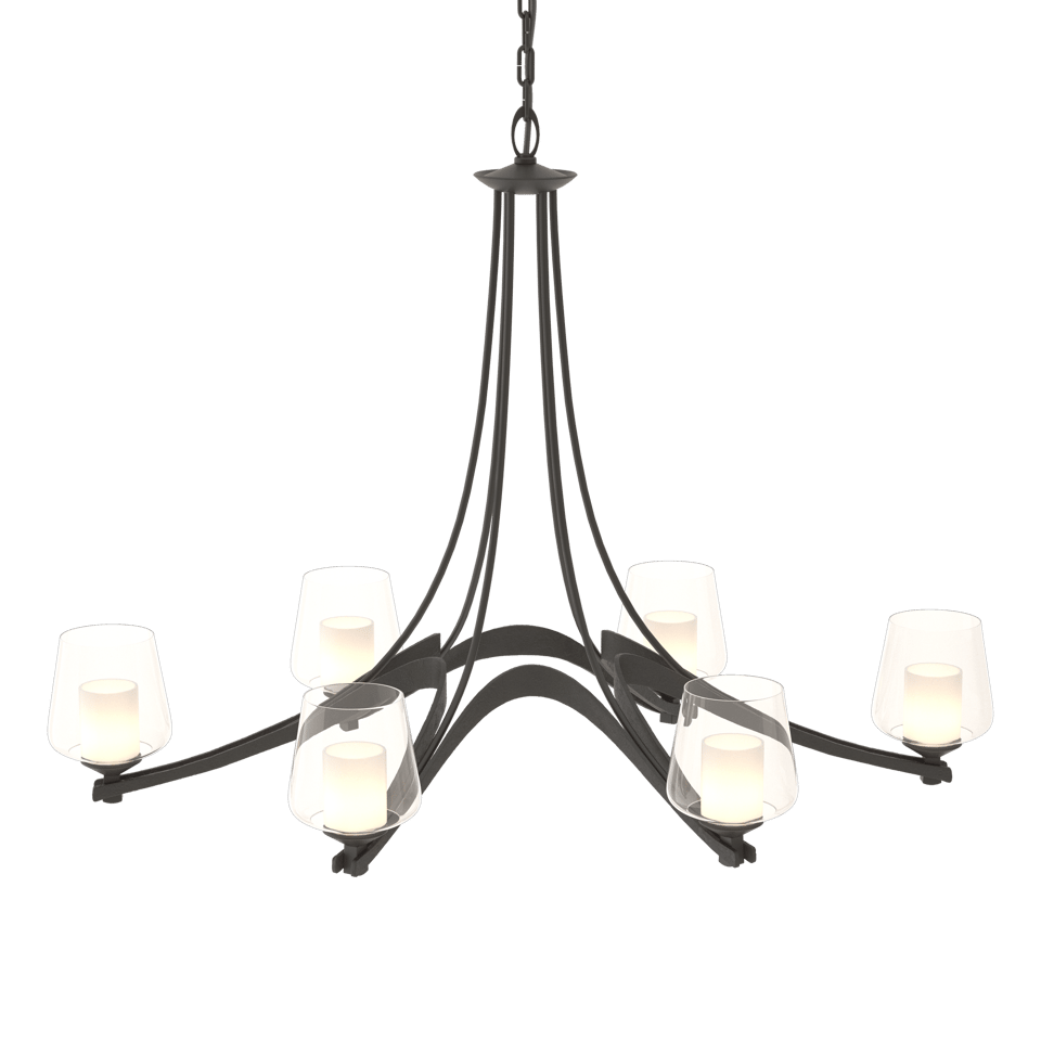 Hubbardton Forge 6 Arm Oval Ribbon Chandelier, Hand-Forged Steel, Dimmable, Multiple Finishes