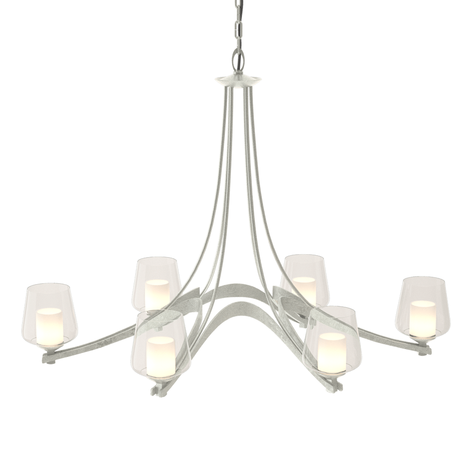 Hubbardton Forge 6 Arm Oval Ribbon Chandelier, Hand-Forged Steel, Dimmable, Multiple Finishes