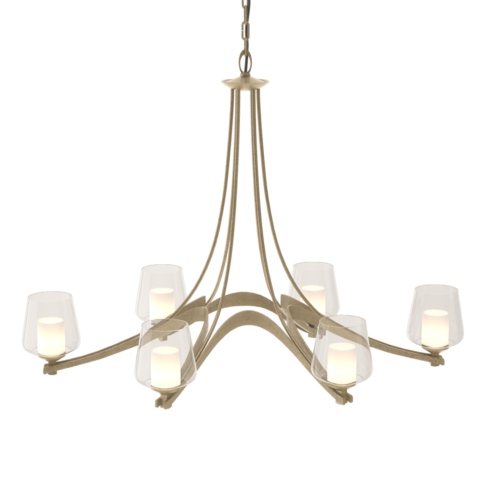 Hubbardton Forge 6 Arm Oval Ribbon Chandelier, Hand-Forged Steel, Dimmable, Multiple Finishes