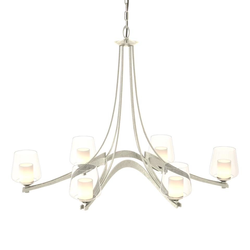 Hubbardton Forge 6 Arm Oval Ribbon Chandelier, Hand-Forged Steel, Dimmable, Multiple Finishes