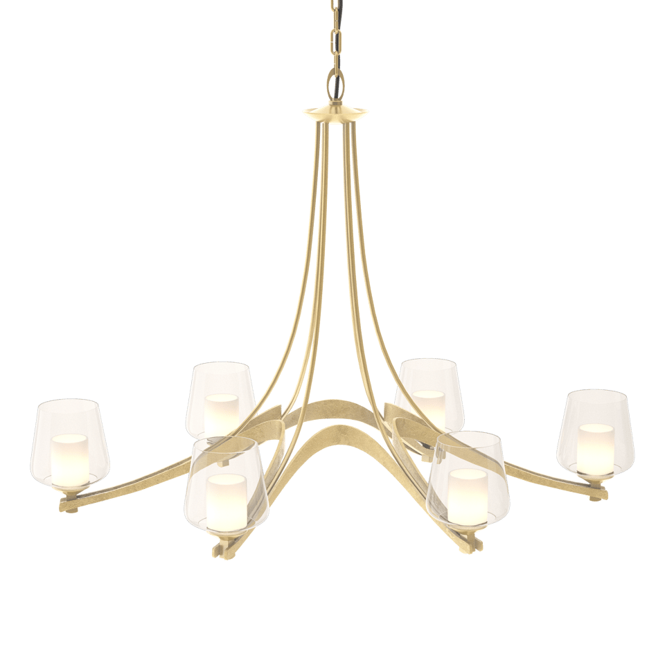 Hubbardton Forge 6 Arm Oval Ribbon Chandelier, Hand-Forged Steel, Dimmable, Multiple Finishes